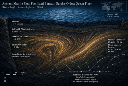 Ancient Mantle Flow Fossilized Beneath Earth’s Oldest Ocean Floor